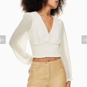 Wilfred Wistful Blouse Smocked V-neck blouse. light birch. Size Large